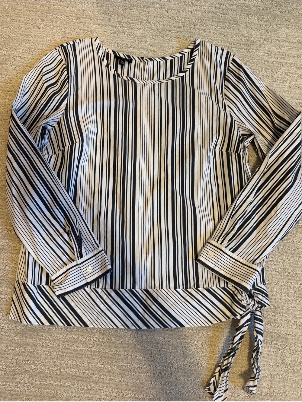 Talbots Black & White Striped Tie-Hem Blouse Large Petite NWOT